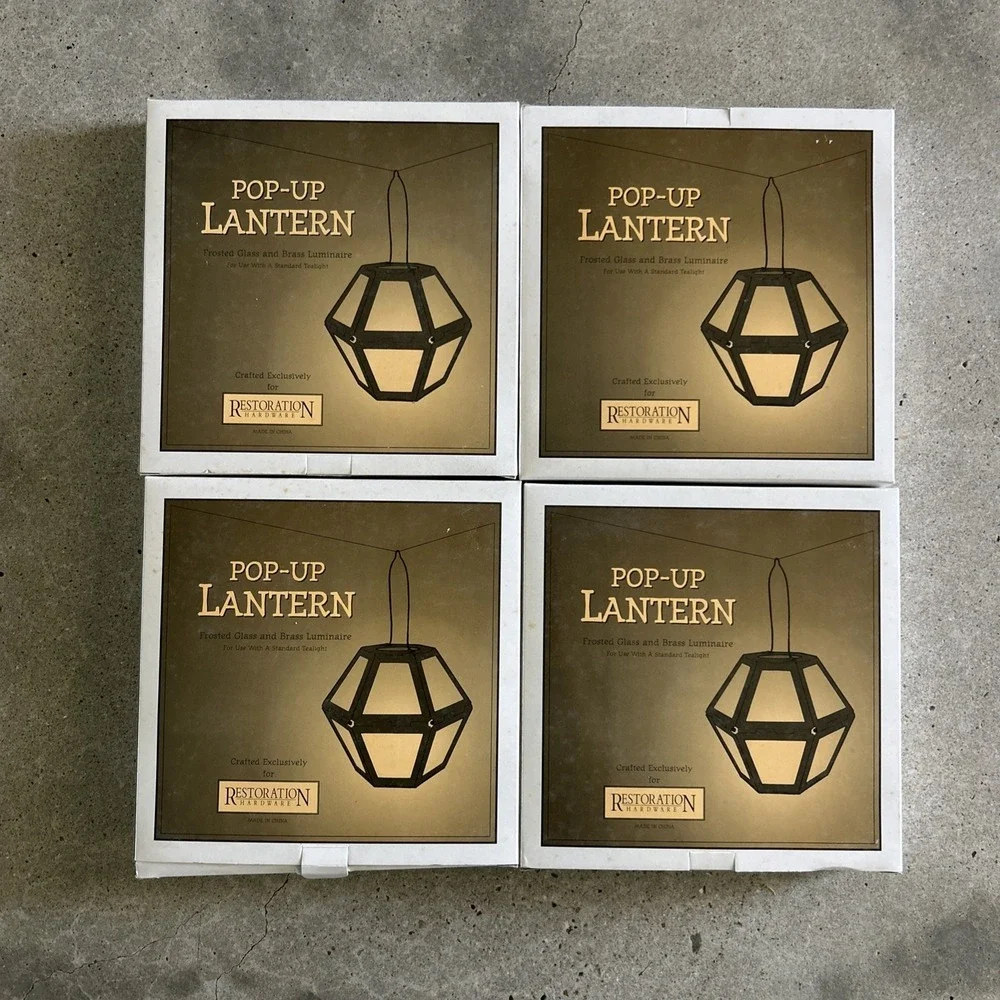 Restoration Hardware Set of 4 Pop-Up Lanterns Glass & Brass Luminaire Tea Light